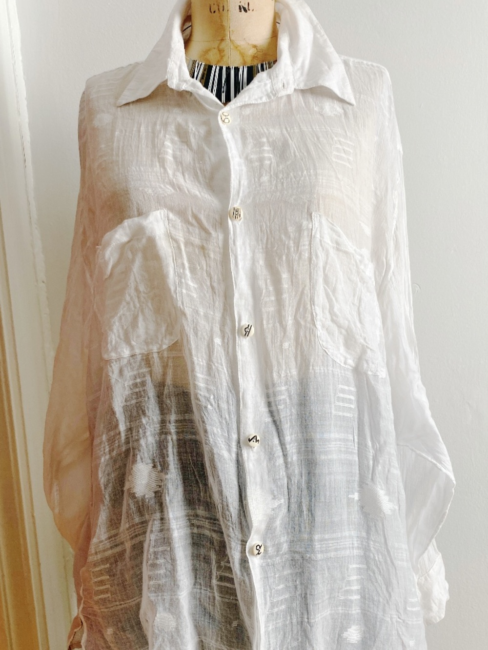 White near-sheer cotton shirt size XL unisex